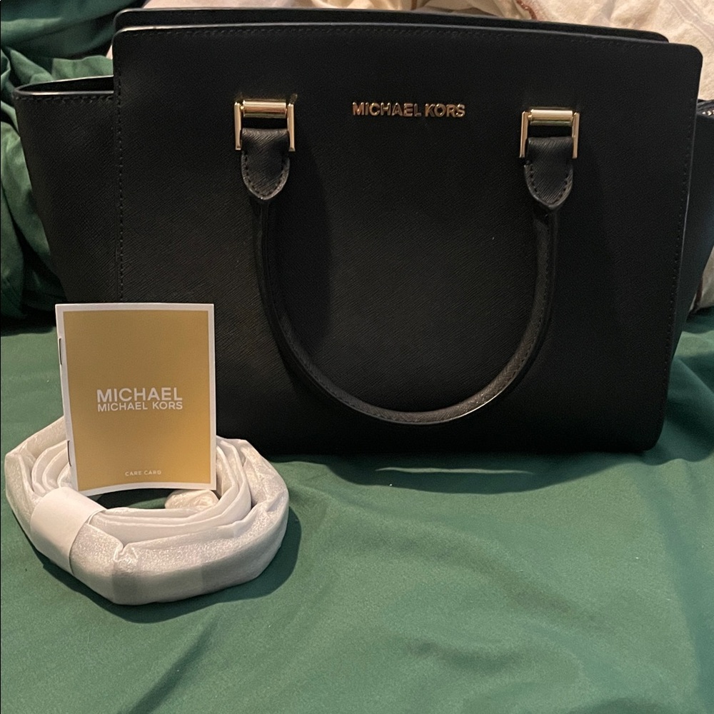 Michael Kors Black Saffiano Satchel with Gold Hardware